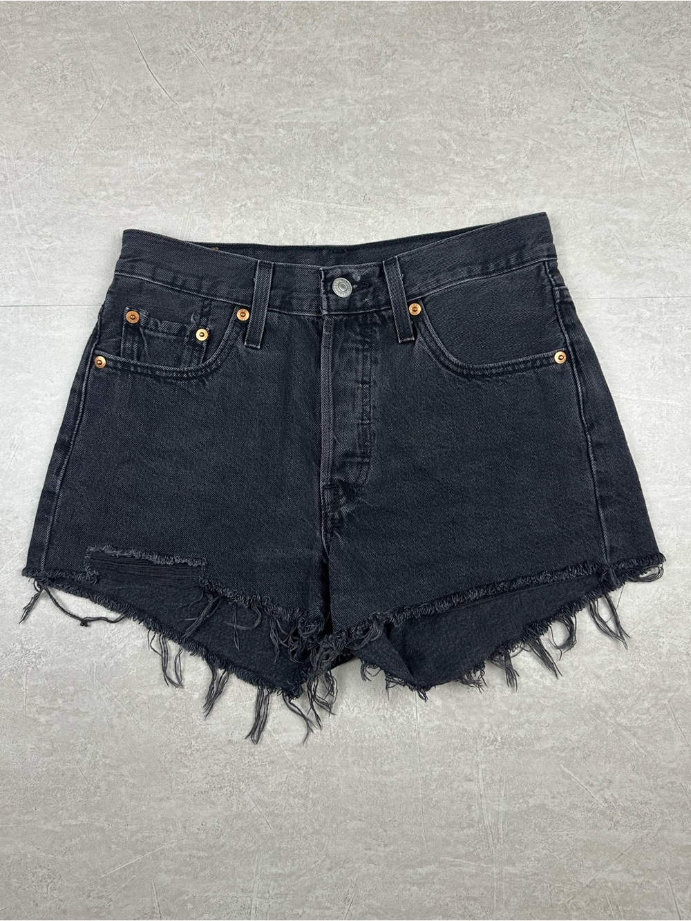 Levi’s 501 Women’s Black Denim Cutoff Shorts Size 25 High Rise Distressed